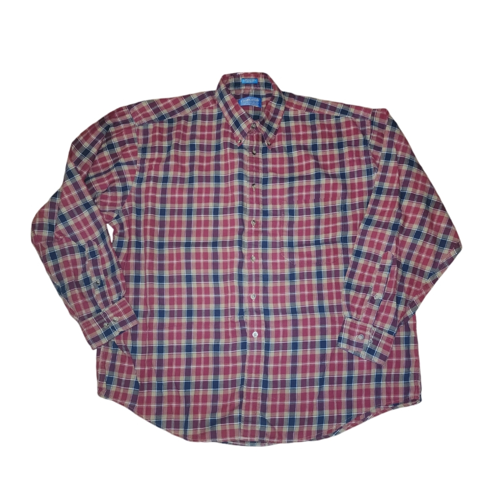Pendleton Red‎ & Gray 100% Cotton Plaid Long Sleeve Casual Button Up Shirt Sz XL